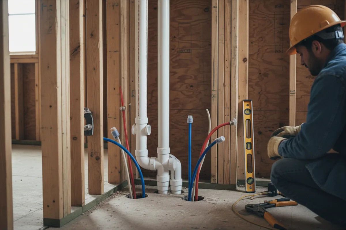 Drain and supply rough-in during Drain Cleaning in Noble