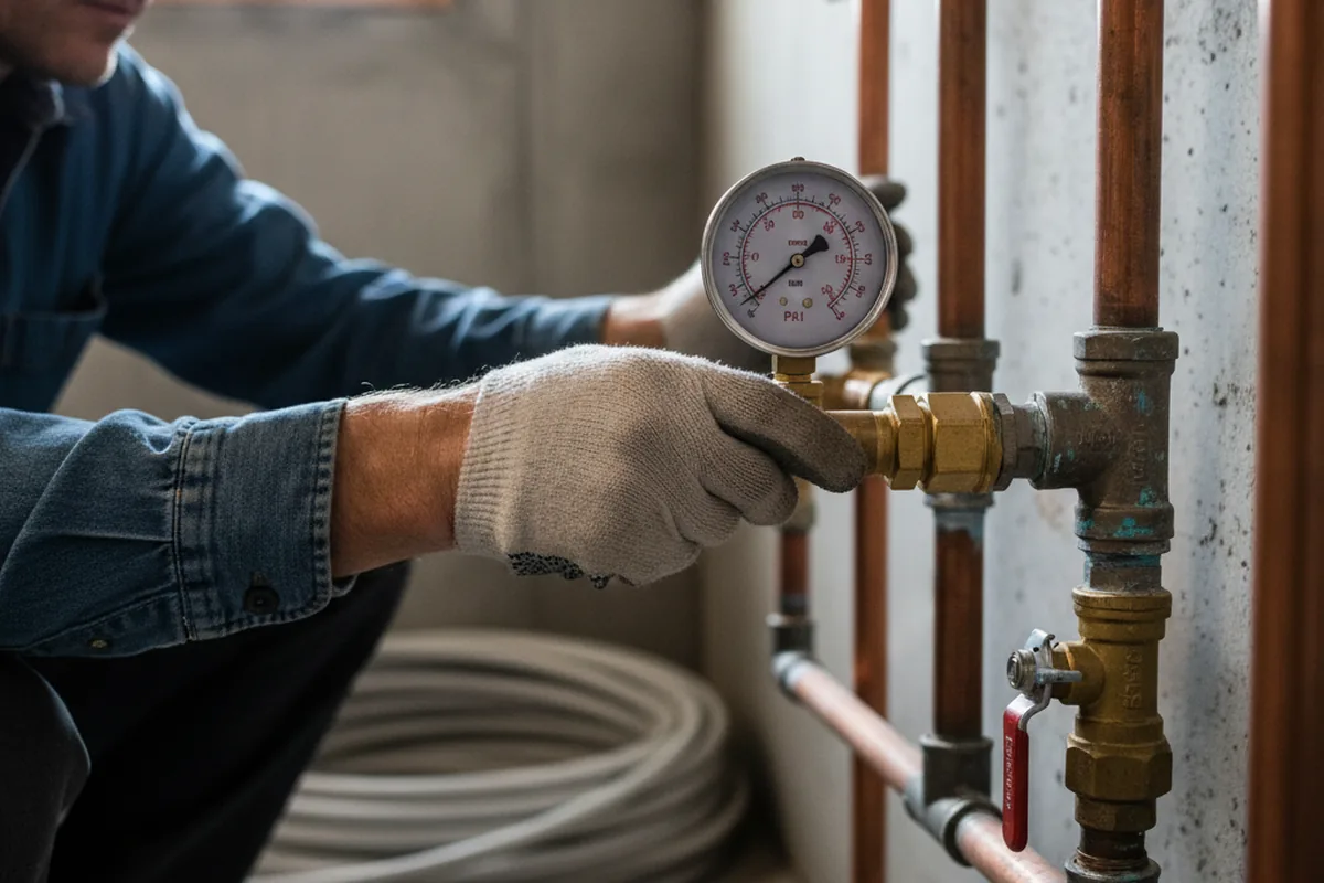 Pressure testing a repaired line during Water Line Repair in Noble